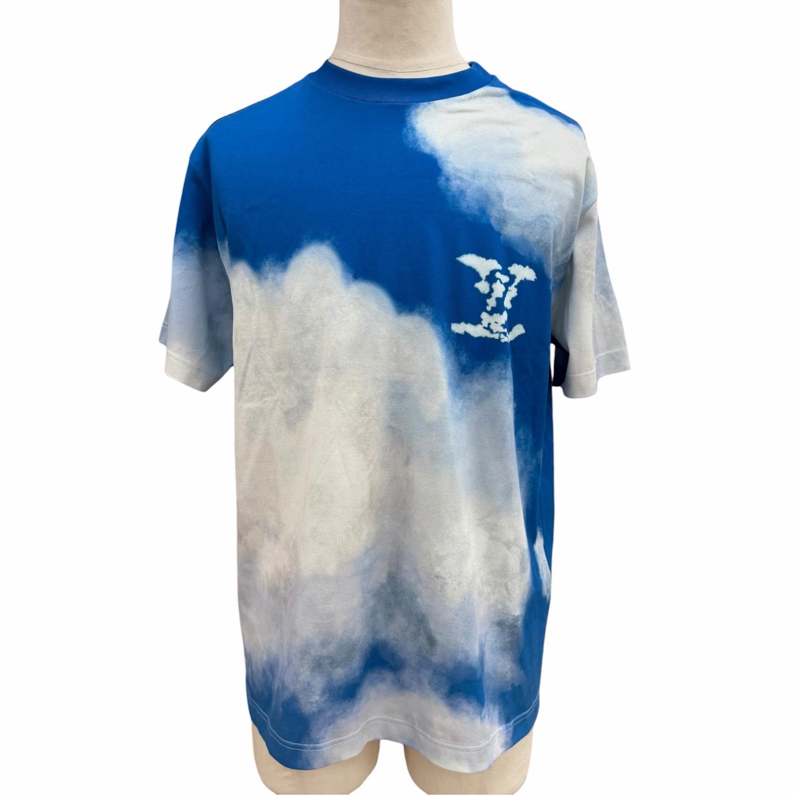 極美品 ルイヴィトン 半袖Tシャツ ブルー M クラウドプリント LVロゴ