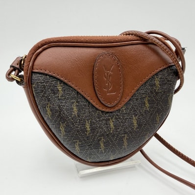 SAINT LAURENT(サンローラン)YSLモノグラム ヴィンテージ ミニショルダーバッグ ブラウン PVC レザー ゴールド金具 斜め掛け可 レディース【中古】