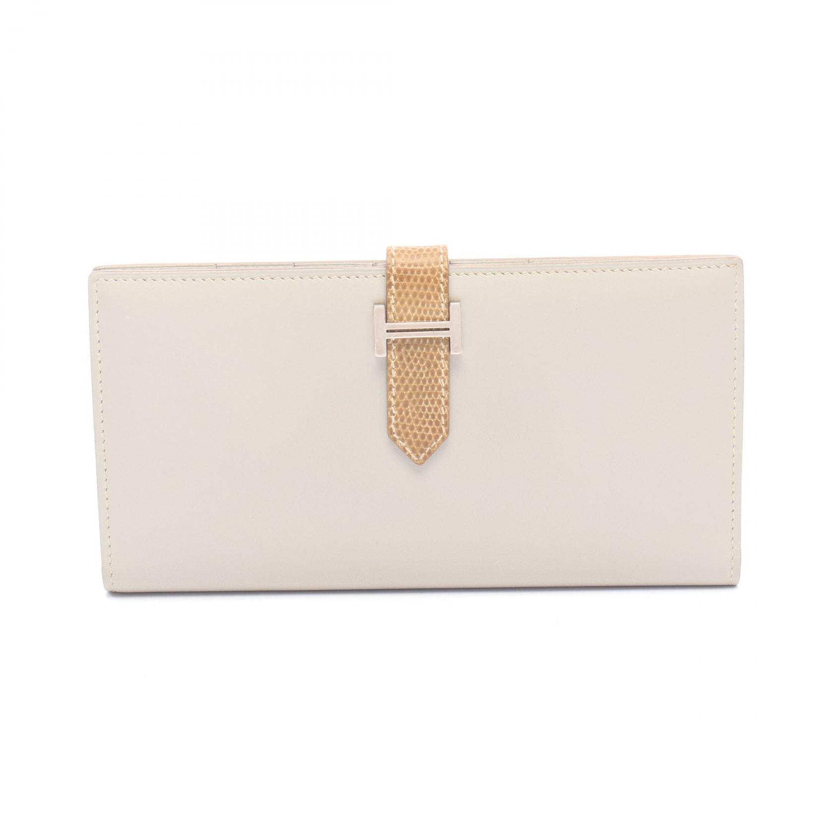 エルメス HERMES ベアンクラシック タッチ パールグレー フィセル 二つ折り長財布 財布 エキゾチックレザー タデラクト リザード X刻印(2016年製造) レディース グレー系 / カーキ系 【中古】