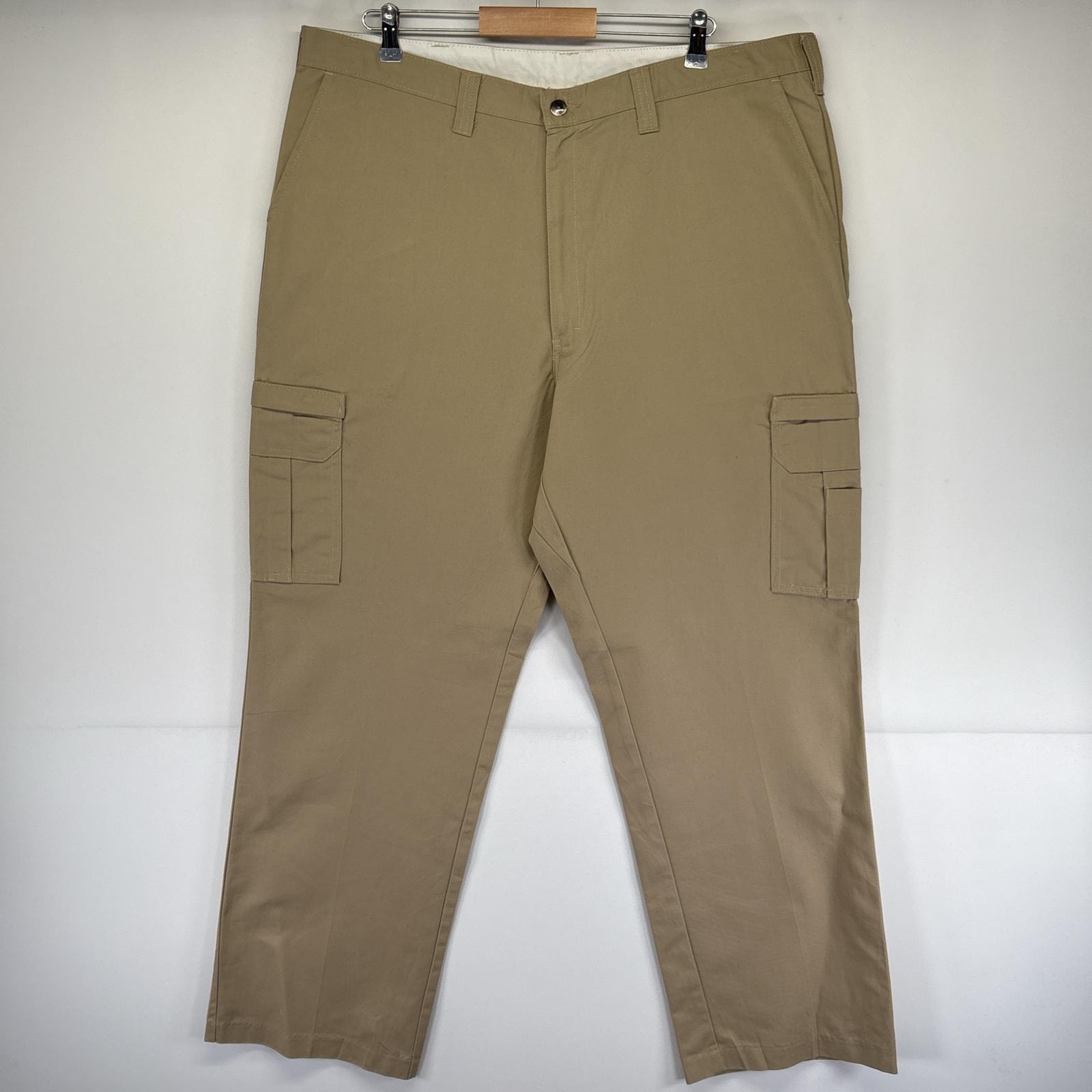 古着 ディッキーズ Dickies ワークパンツ カーゴ ワンポイントロゴ 長ズボン ジッパーフライ w42 L34  ベージュ メンズ