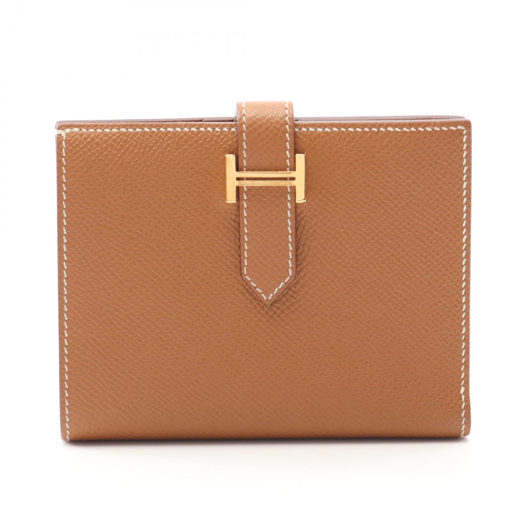 エルメス HERMES ベアンコンパクト 二つ折り財布 財布 カーフ(牛革) ヴォーエプソン ヴォーエプソン ゴールド W刻印(2024年製造) レディース ブラウン系 【中古】