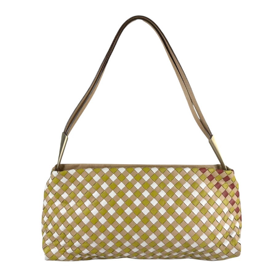 ボッテガヴェネタ BOTTEGAVENETA ショルダーバッグ イントレチャート レザー ベージュ/イエローグリーン/ホワイト ゴールド レディース【中古】 z8098