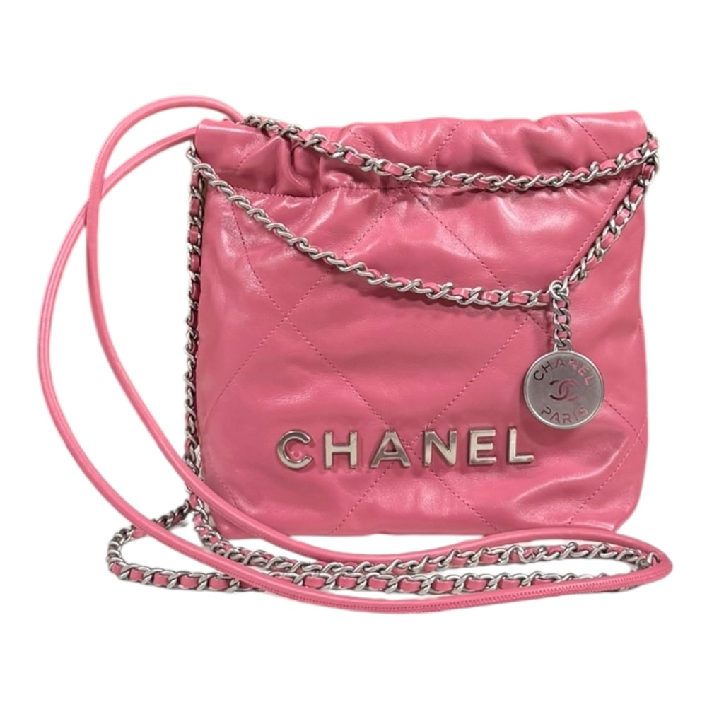 シャネル ミニハンドバック シャネル22 ショルダーバッグ レザー AS3980 ピンク レディース CHANEL  中古