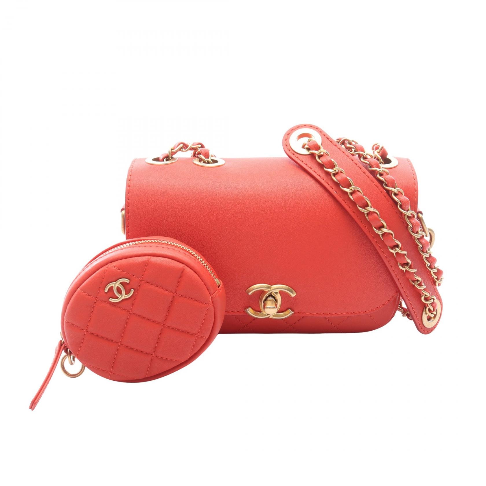 シャネル CHANEL マトラッセ ショルダーバッグ バッグ ラムスキン(羊革) レディース レッド系 AS1094 【中古】