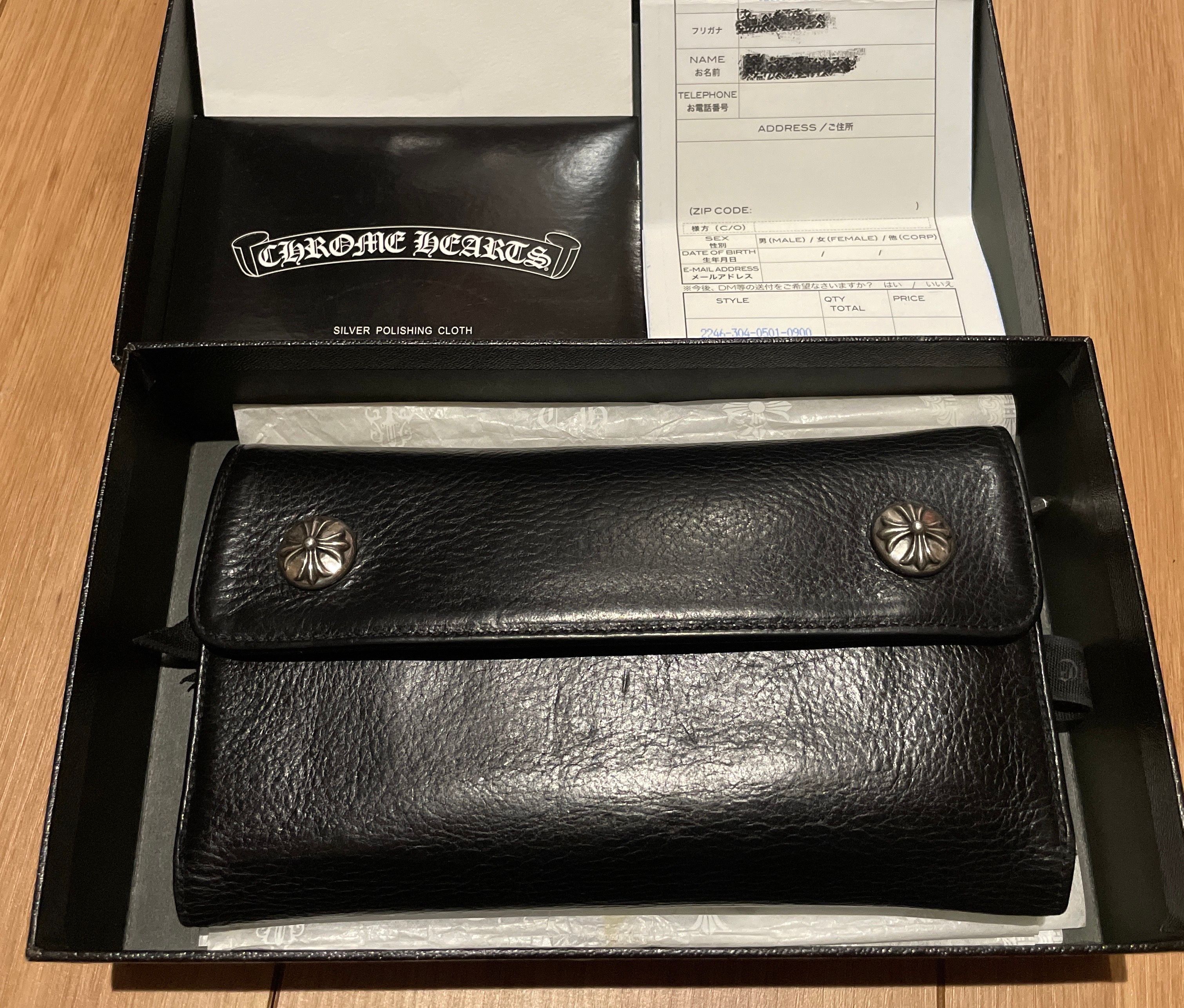 クロムハーツ ウェーブ ウォレット レザー "ブラック"