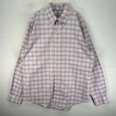 古着 ブルックスブラザーズ Brooks Brothers 長袖シャツ ボタンダウン ワンポイント L ピンク系 チェック メンズ