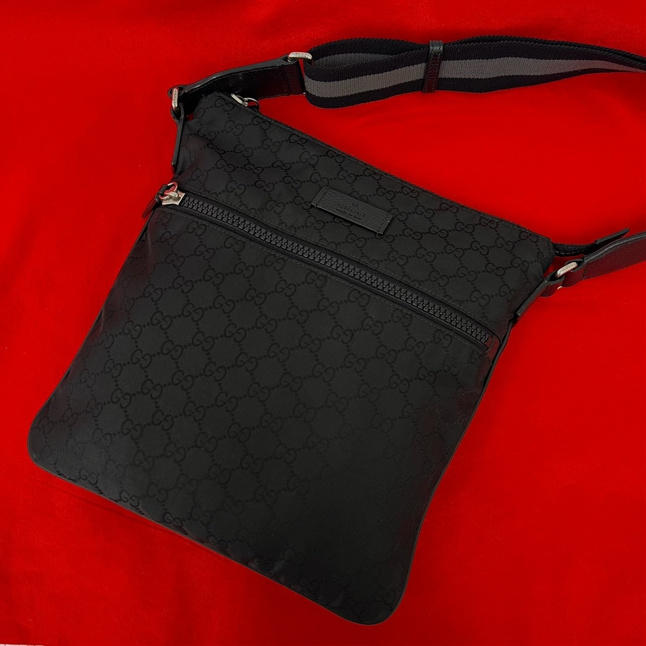 GUCCI グッチ GG ロゴ 柄 PVCコーティングキャンバス レザー ショルダーバッグ ブラック
02077