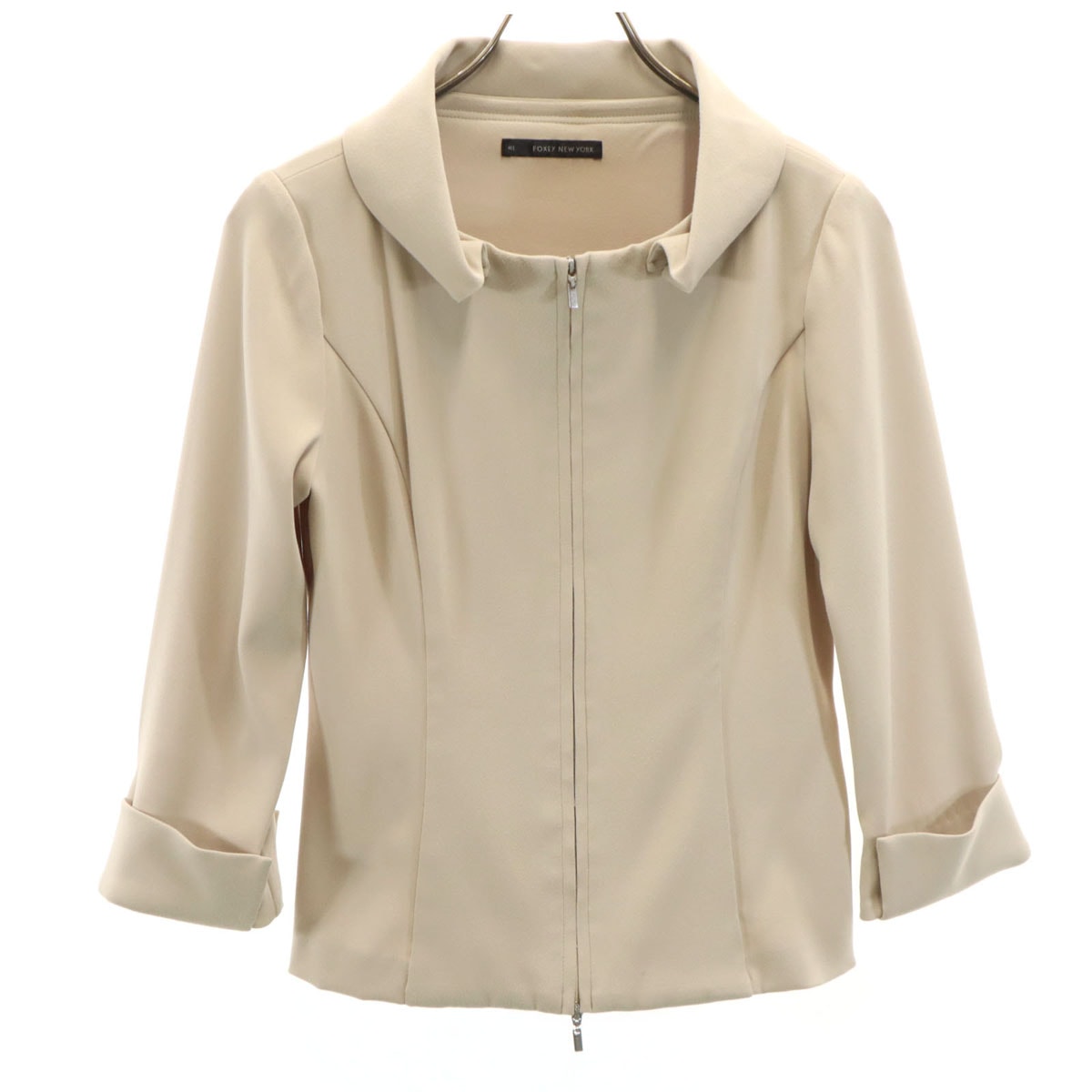 FOXEY NEW YORK フォクシーニューヨーク 日本製 7分袖 ジャケット 40 ベージュ ストレッチ