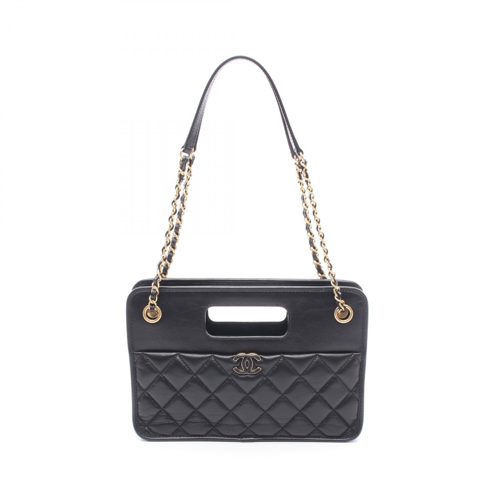シャネル CHANEL スモール ショッピングバッグ マトラッセ ショルダーバッグ バッグ レザー レディース ブラック系 AS4037 【中古】