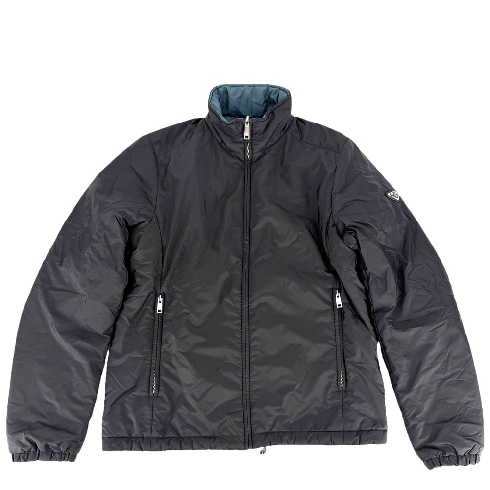 PRADA プラダ ブルゾン リバーシブル アウター トライアングルロゴ アパレル 服 48 SGB223 ブラック 黒 ブルー 青 シルバー金具 ポリアミド メンズ 秋 冬【中古品】