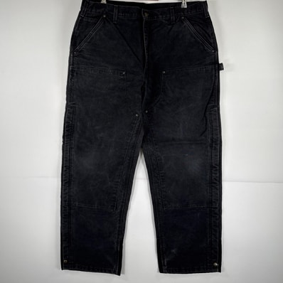 古着 カーハート Carhartt ワークパンツ ダック ペインターパンツ 作業着 ワンポイント ロゴ 大きいサイズ ファスナー w42 L32 ブラック メンズ