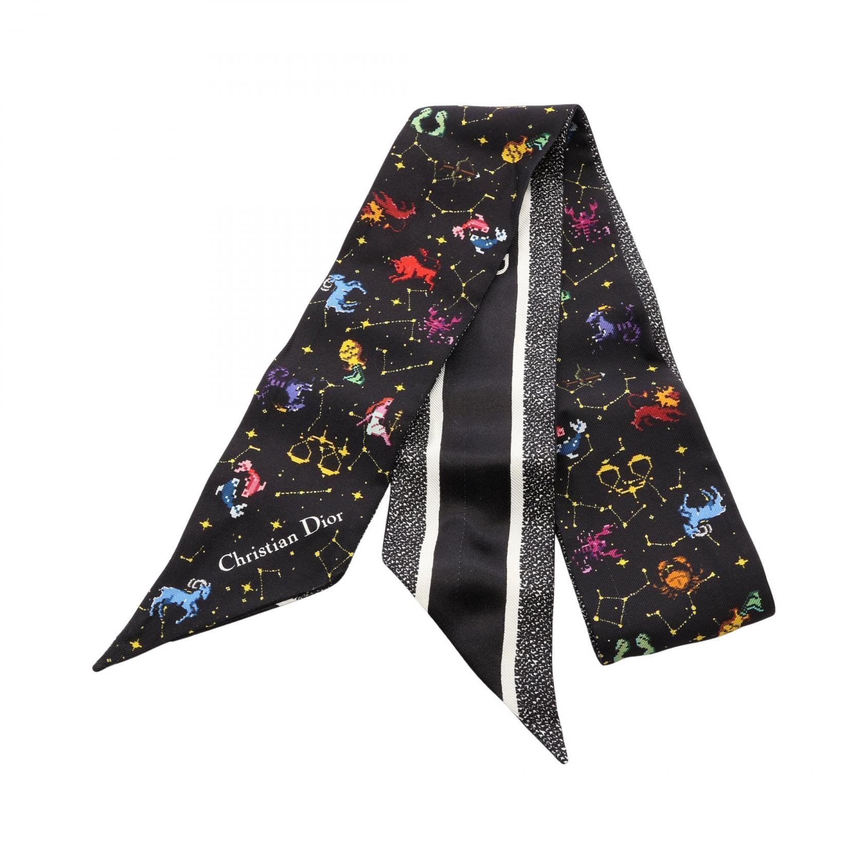 ディオール Dior ミッツァ リボン スカーフ 衣料品 シルク レディース ブラック系 / マルチカラー 【中古】