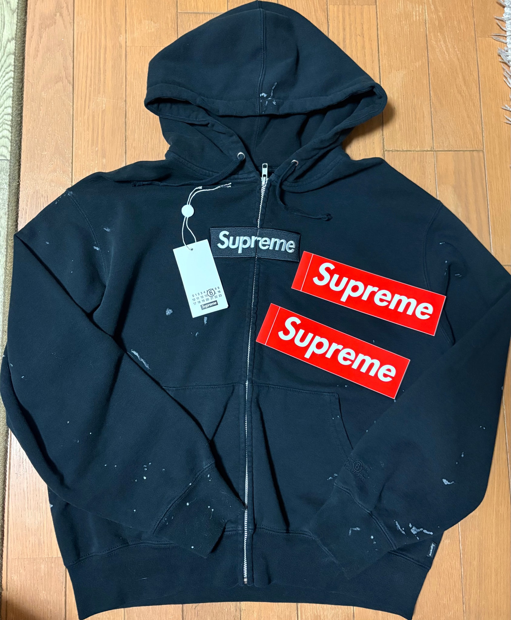 Supreme x MM6 Maison Margiela Box Logo Zip Up Hooded Sweatshirt "Black"