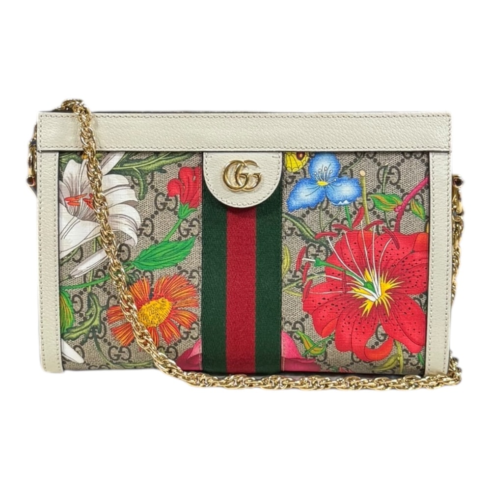 グッチ GGフローラスモール オフィディア ショルダーバッグ レザー 503877 ホワイト レディース GUCCI  中古