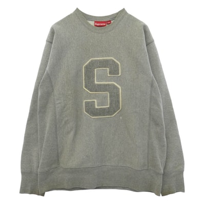 Supreme シュプリーム 00s カナダ製 紙タグ レタードワッペン Sロゴ クルーネック スウェット トレーナー グレー系 L【中古】