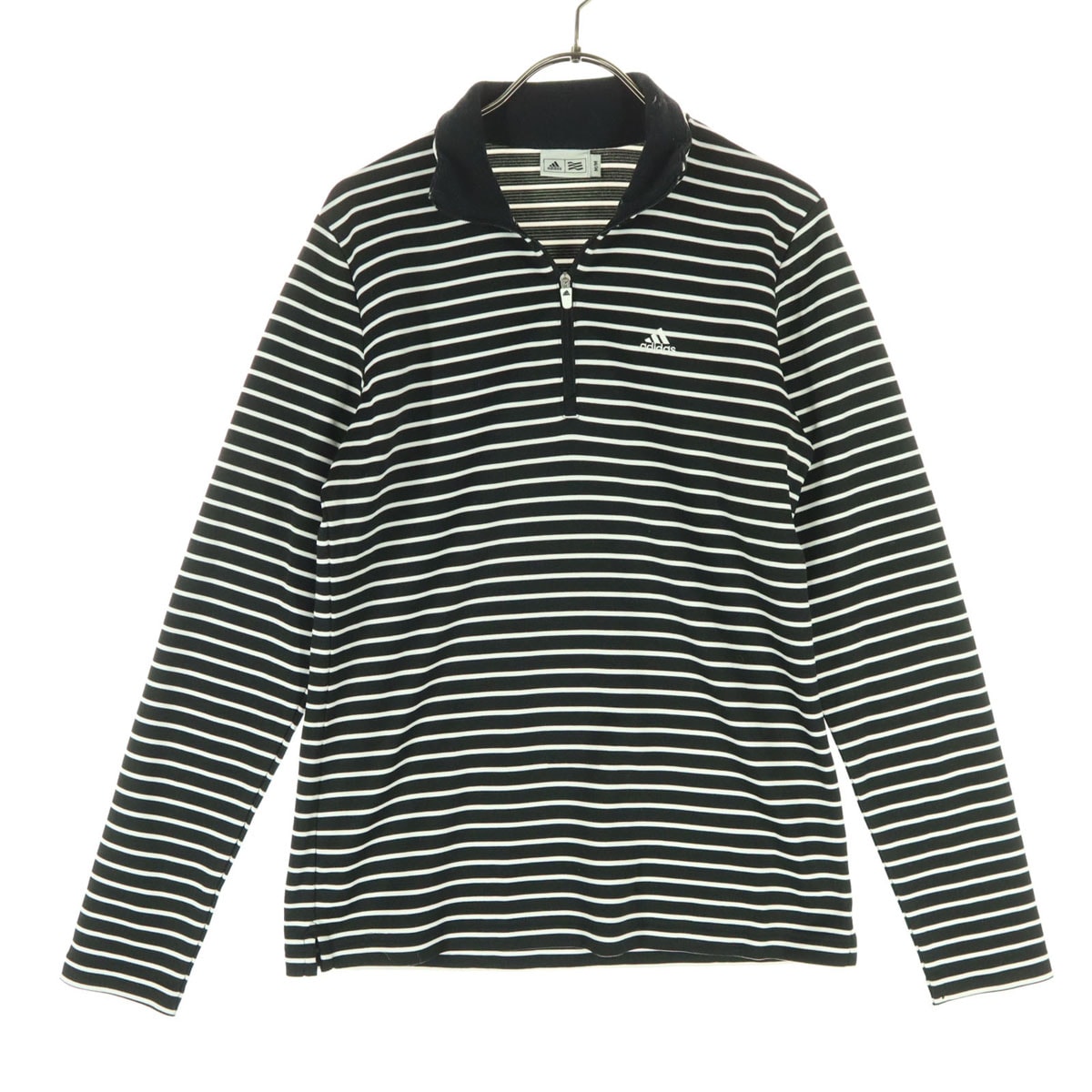 美品 adidas アディダス ボーダー柄 長袖 カットソー M ブラック系