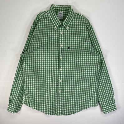 古着 ブルックスブラザーズ Brooks Brothers 長袖シャツ チェック 胸ポケット 346 L グリーン系 チェック メンズ