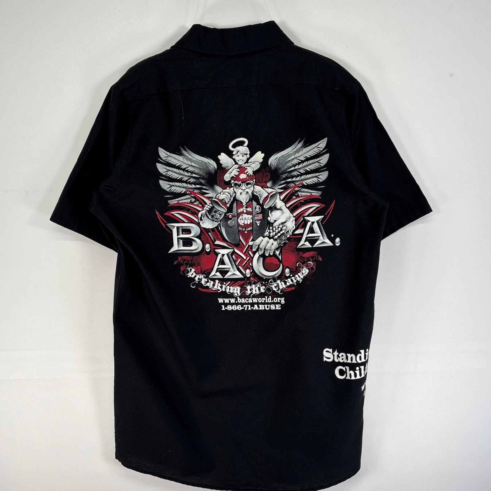 古着 レッドキャップ RED KAP 半袖シャツ ワーク 企業 バイカー 天使 B.A.C.A S  ブラック 両面プリント メンズ