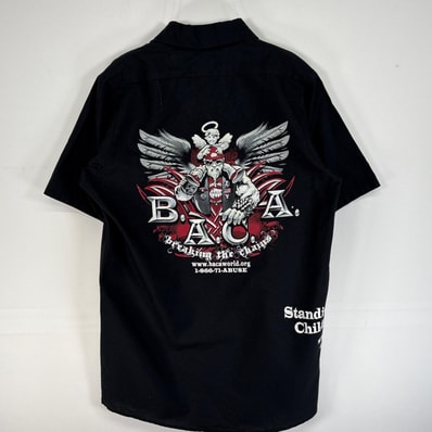 古着 レッドキャップ RED KAP 半袖シャツ ワーク 企業 バイカー 天使 B.A.C.A S ブラック 両面プリント メンズ