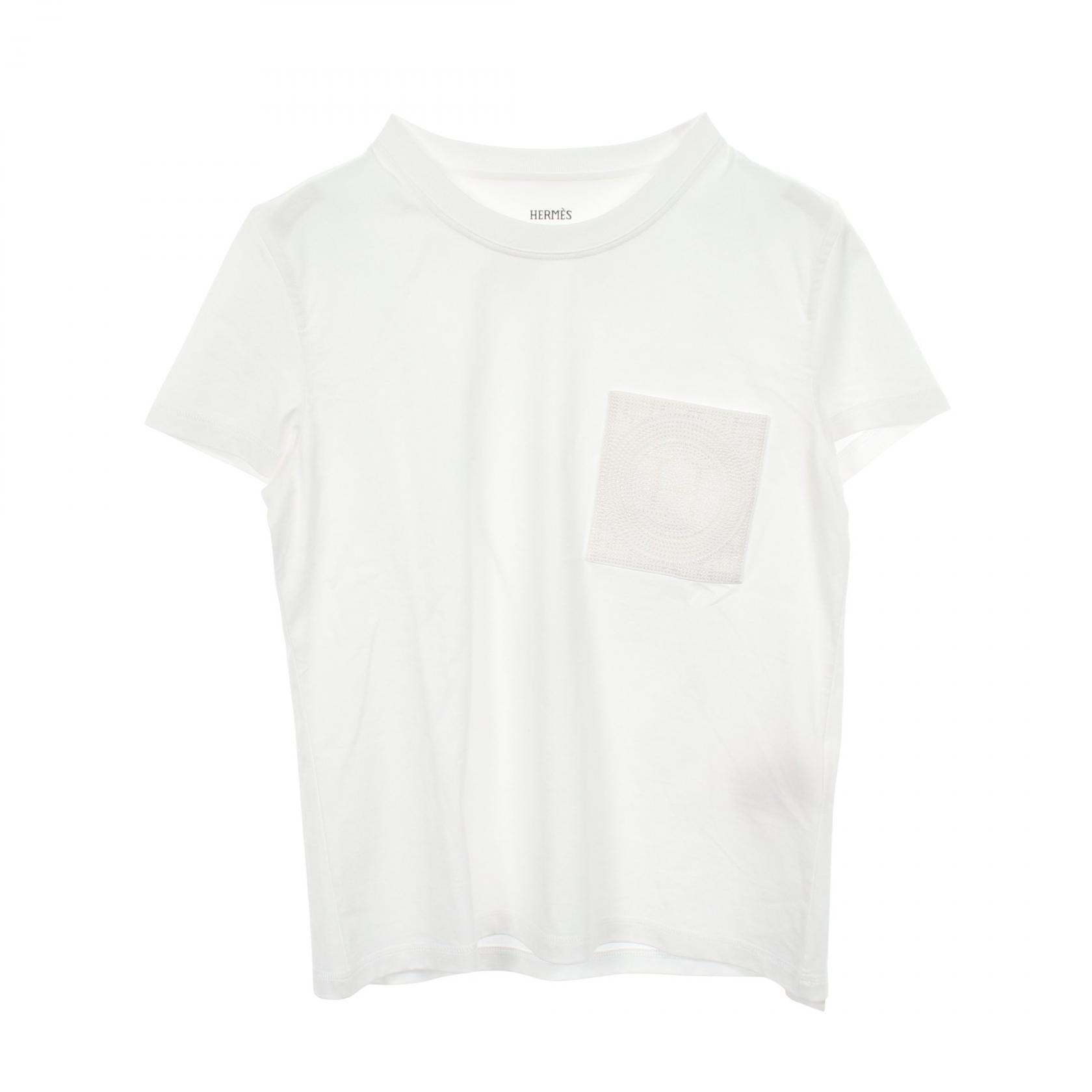 エルメス HERMES モザイク H刺繍 ポケット付き 半袖Tシャツ 衣料品 トップス コットン ホワイト レディース ホワイト系 3H4614DL 【中古】