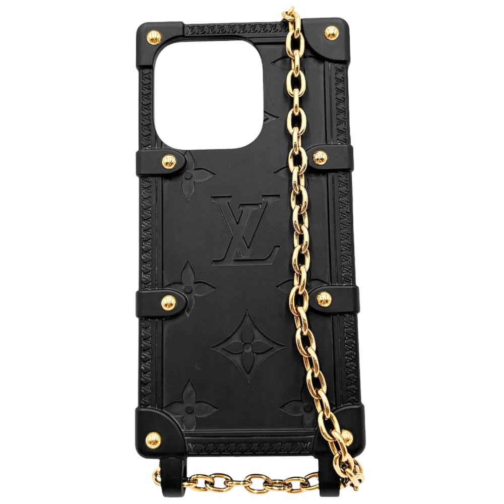 LOUIS VUITTON ルイヴィトン iPhoneケース モノグラム リ トランク IPHONE 14 PRO スマホショルダー フォンケース スマホケース M81997 ブラック 黒 ゴールド金具 レディース【中古品】