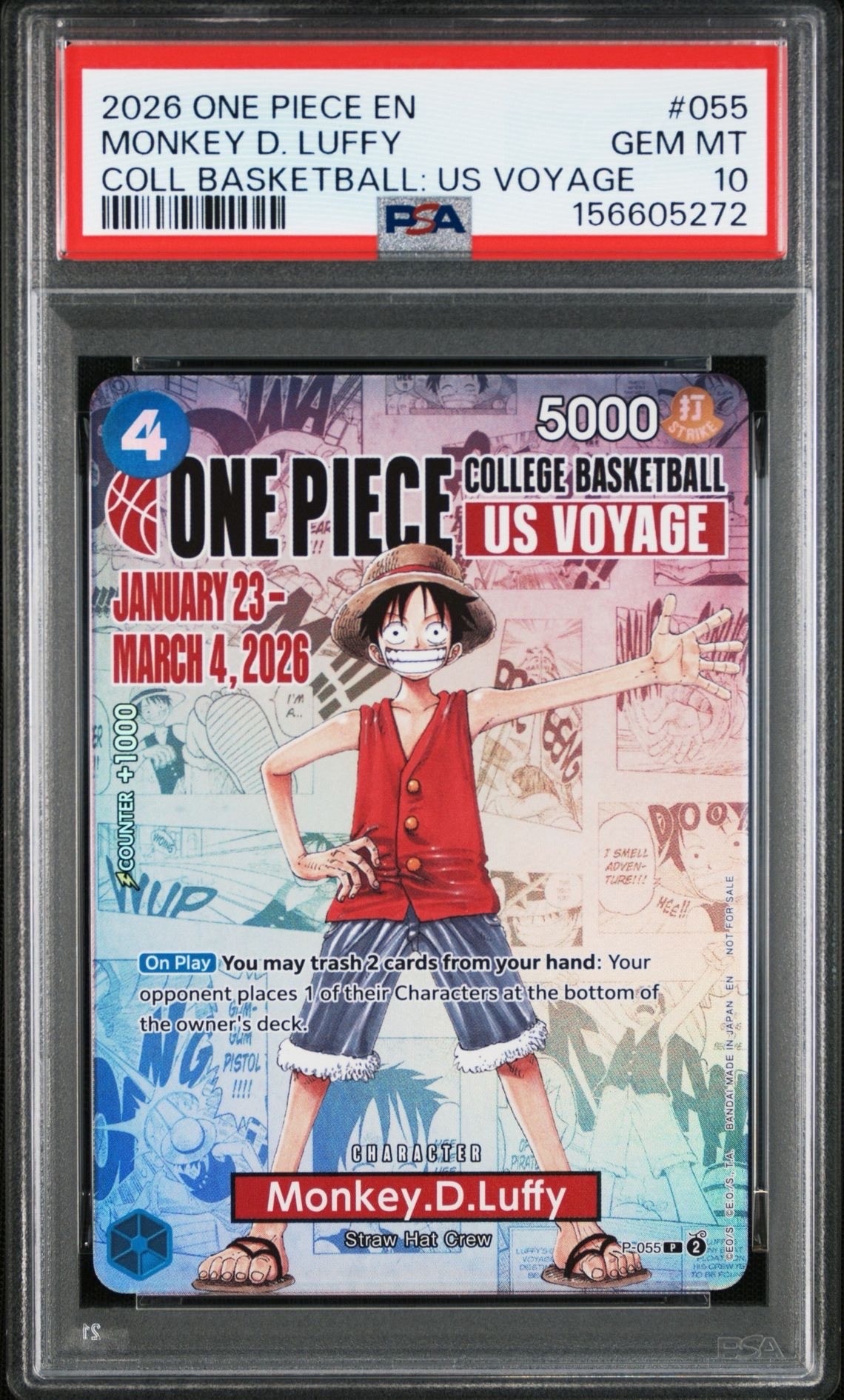 モンキー・D・ルフィ:P (開封済) [P-055]【英語版】(プロモーションカード「ワンピース カレッジ バスケットボール:USボヤージュ」)