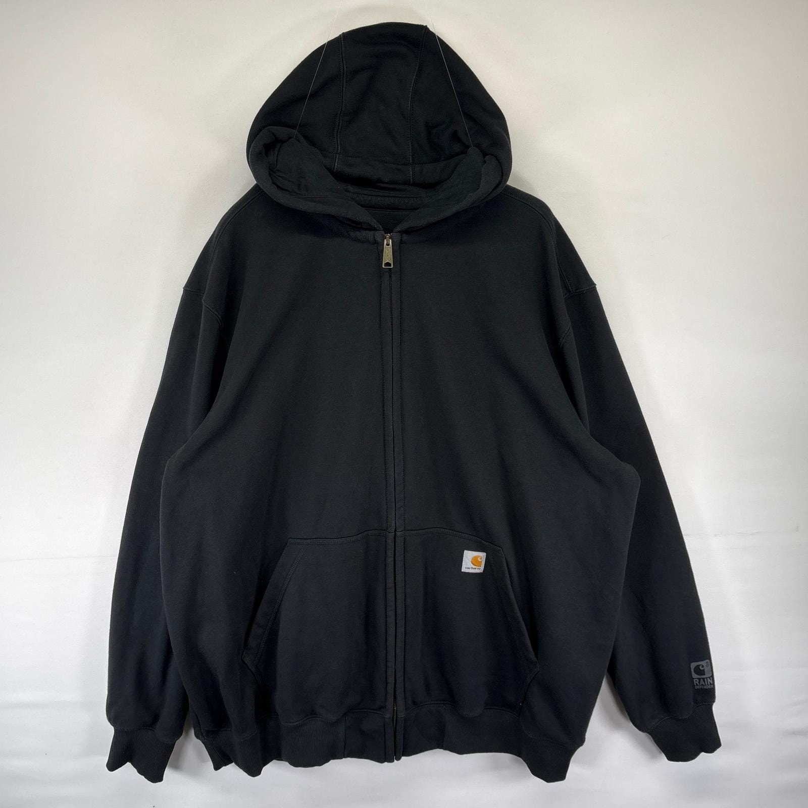 古着 カーハート Carhartt パーカー フルジップ ワンポイント ロゴ 大きいサイズ フード 3XL TALL  ブラック系 無地 メンズ