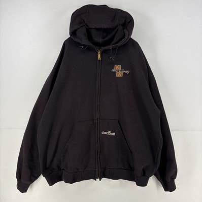 古着 カーハート Carhartt USA製 パーカー スウェット ワンポイント ダブルフェイス ジャケット フルジップ 2XL ブラック系 メンズ