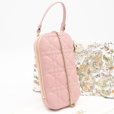 極美品 Christian Dior クリスチャンディオール カナージュ ラムスキン レディディオール フォンホルダー S0872ONMJ 2wayショルダーバッグ ピンク ラムスキン レディース