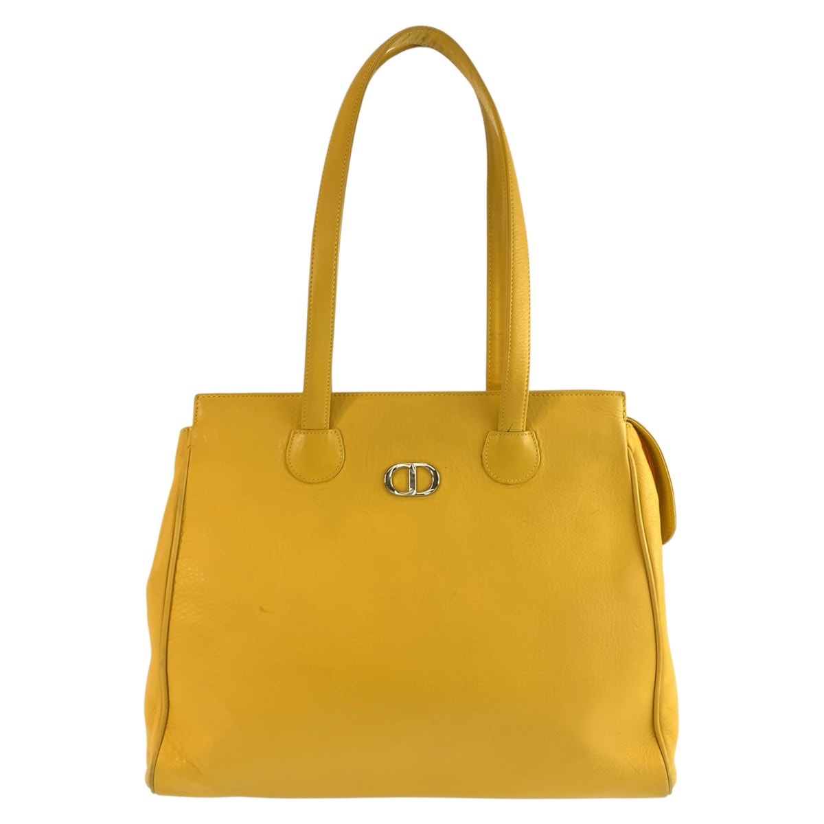 美品 Christian Dior クリスチャンディオール ヴィンテージ CDロゴ イエロー シルバー金具 レザー トートバッグ ショルダーバッグ 604115 【中古】