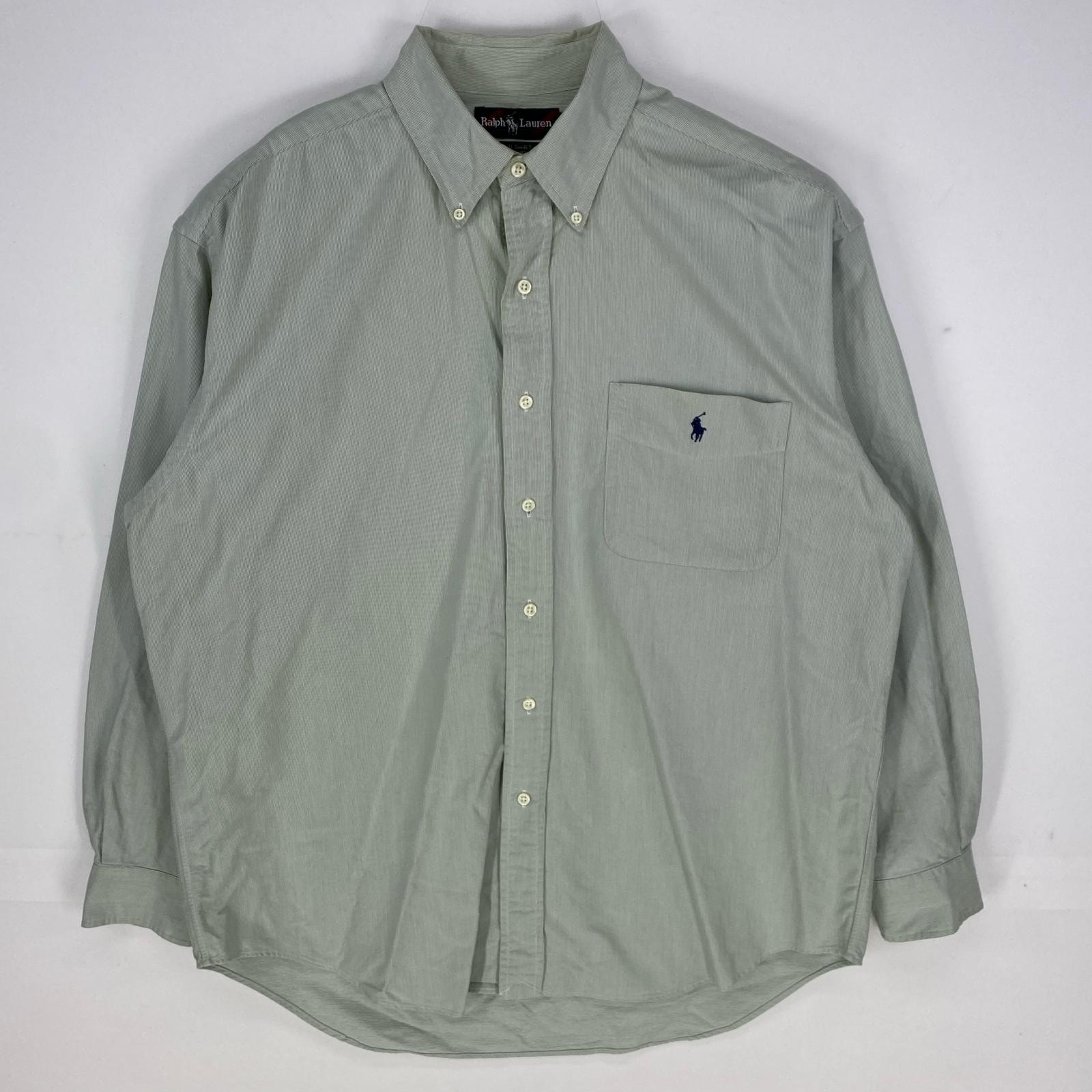古着 ラルフローレン RALPH LAUREN 長袖シャツ ポケット ワンポイント ボタンダウン BIG SHIRT M  グリーン系 メンズ