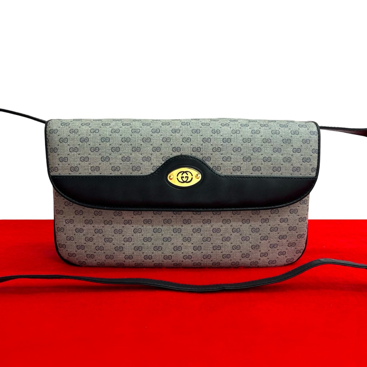 GUCCI グッチ マイクロGG ロゴ 金具 レザー PVC ショルダーバッグ ネイビー
319-5