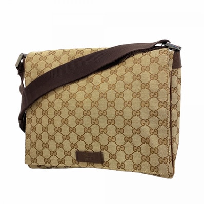 ★SALE【6ce5902-k】グッチ ショルダーバッグ GGキャンバス 146236 キャンバス ベージュ ブラウン シルバー金具【中古】レディース
