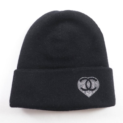 極美品 シャネル ニットキャップ ブラック レディース ー