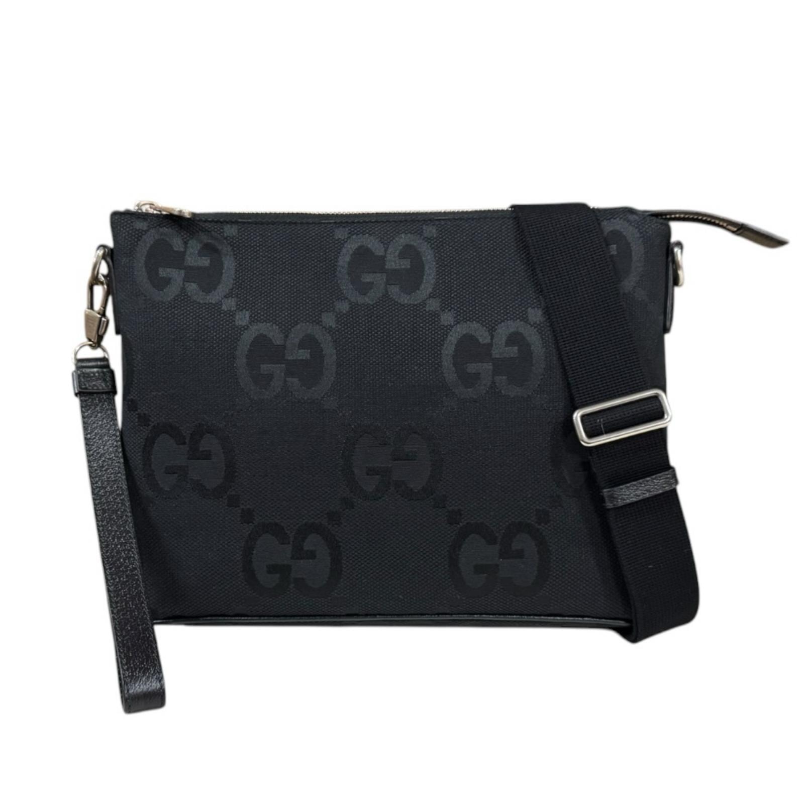 グッチ ミディアム メッセンジャーバッグ ジャンボGG ショルダーバッグ 739668 ブラック メンズ GUCCI 中古