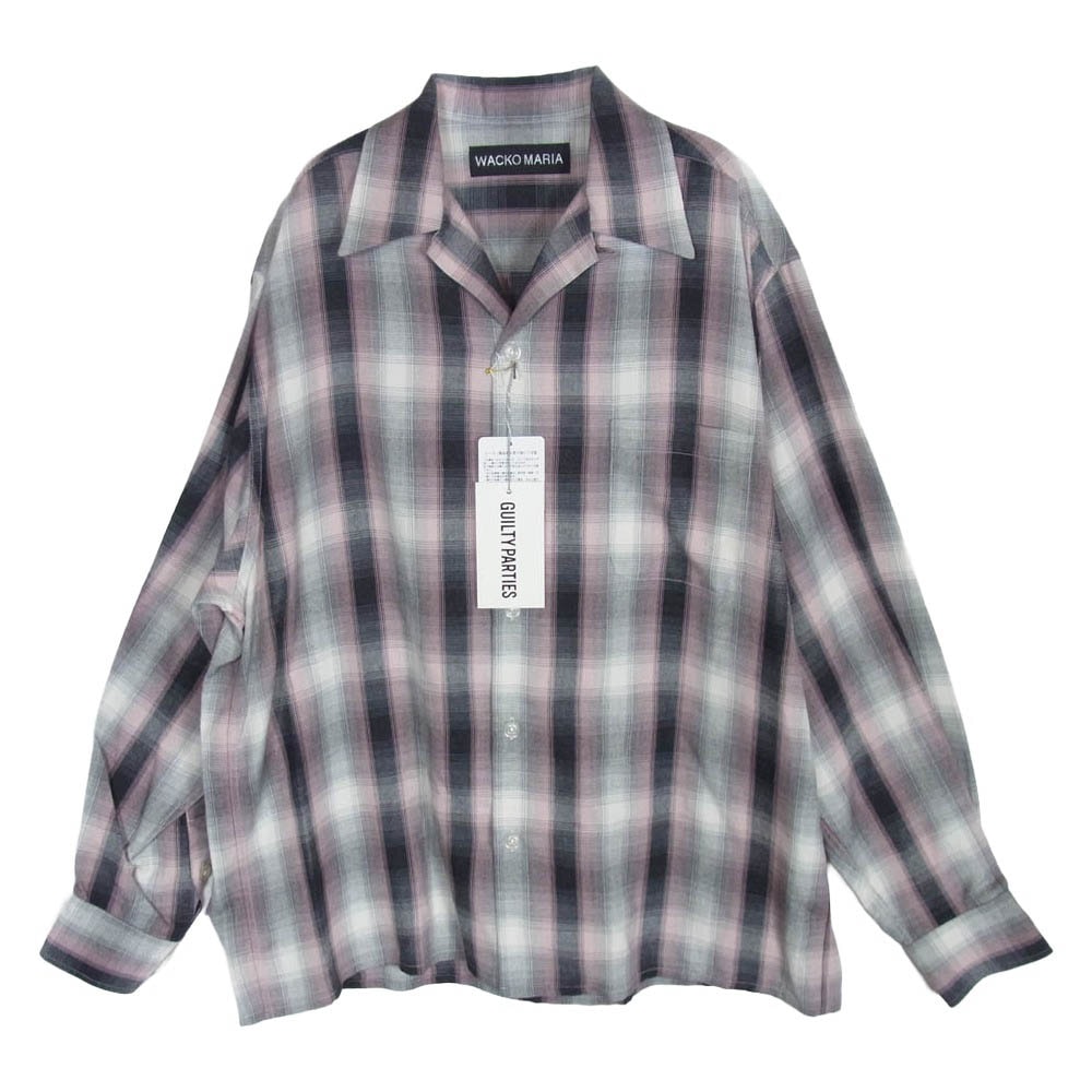 WACKO MARIA ワコマリア 26AW 26FWE-WMS-OC02 OMBRE CHECK OPEN COLLAR SHIRT TYPE-2 オンブレチェック オープンカラー 長袖 レーヨン シャツ ピンク系 M【美品】【中古】
