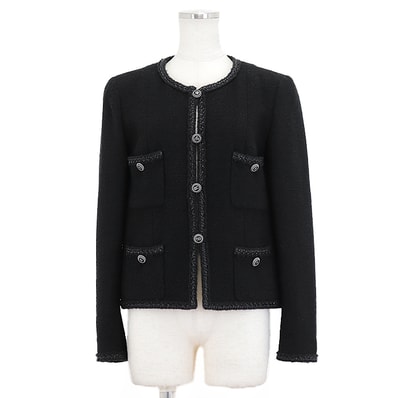 美品 シャネル 08A P33858 リトルブラック ツイード メタリックトリム ジャケット レディース ブラック 38 CHANEL