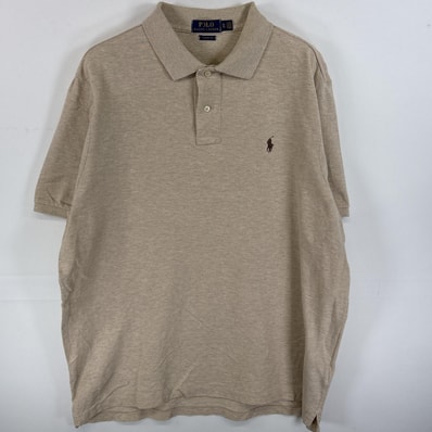 古着 ポロ・ラルフローレン POLO RALPH LAUREN ポロシャツ 2ボタン ワンポイント ロゴ 刺繍 大きいサイズ XL ベージュ 無地 メンズ