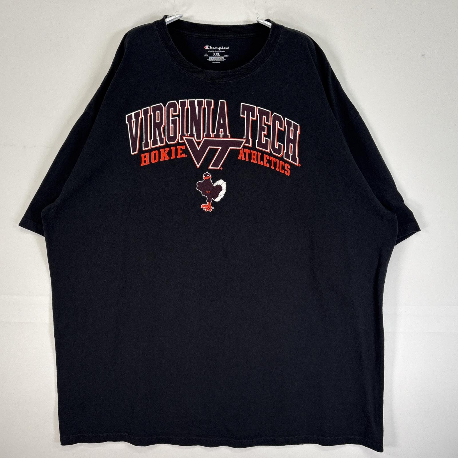 古着 チャンピオン Champion 半袖Tシャツ バージニアテック・ホーキーズ カレッジT ラバープリント 14041  ブラック メンズ
