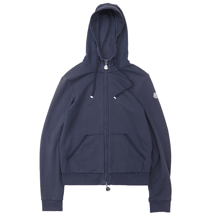 【SALE】MONCLER モンクレール スウェットパーカー サイズ S レディース MAGLIA CARDIGAN マグリア カーディガン ロゴ ワッペン ジップアップ ロングスリーブ 長袖 ストレッチ フーディー トップス ネイビー 紺