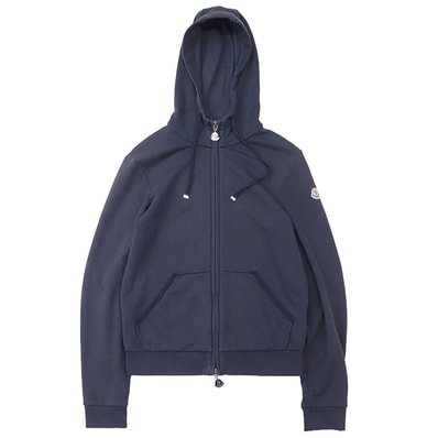 【SALE】MONCLER モンクレール スウェットパーカー サイズ S レディース MAGLIA CARDIGAN マグリア カーディガン ロゴ ワッペン ジップアップ ロングスリーブ 長袖 ストレッチ フーディー トップス ネイビー 紺
