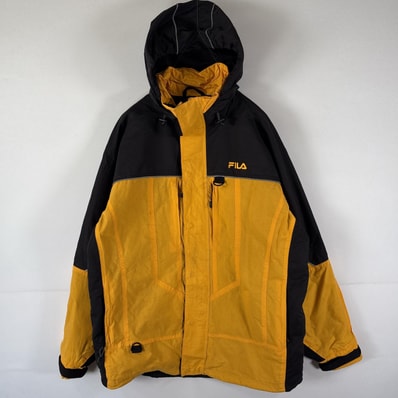古着 フィラ FILA ナイロンジャケット マウンテンジャケット ツートン パーカー ワンポイント ウィンドブレーカー L イエロー メンズ