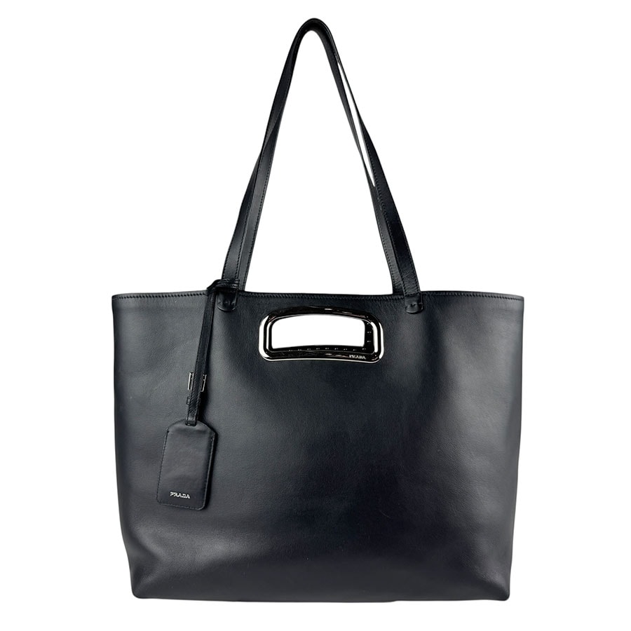 プラダ PRADA ショルダーバッグ トートバッグ ハンドバッグ レザー ブラック シルバー レディース【中古】 z7177