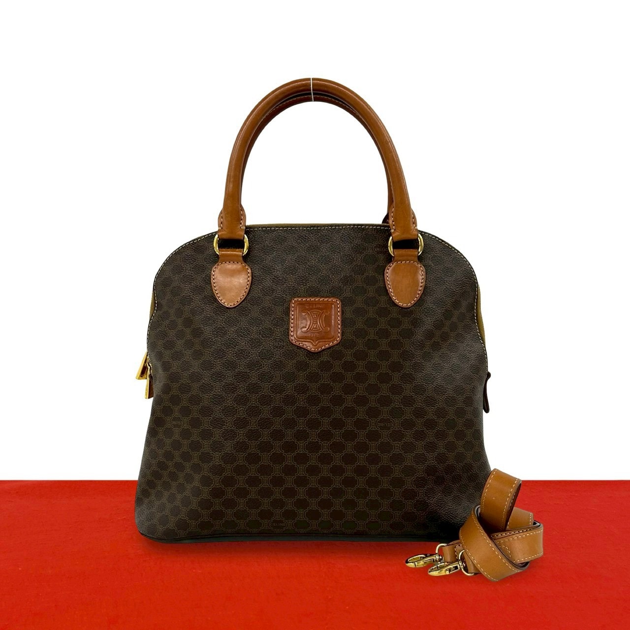 CELINE セリーヌ マカダム ブラゾン トリオンフ 柄 レザー PVC ショルダーバッグ ブラウン
 45327