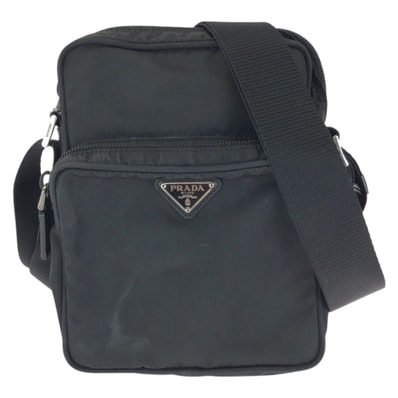 PRADA プラダ テスート 三角ロゴプレート ブラック 黒 シルバー金具 ナイロン ショルダーバッグ ポシェット 601718 【中古】
