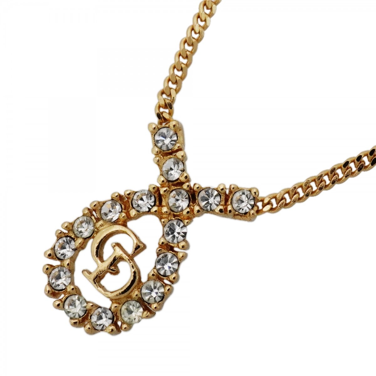 【6jdb0356】クリスチャンディオール ネックレス CDロゴ GPメッキ ラインストーン ゴールド【中古】レディース