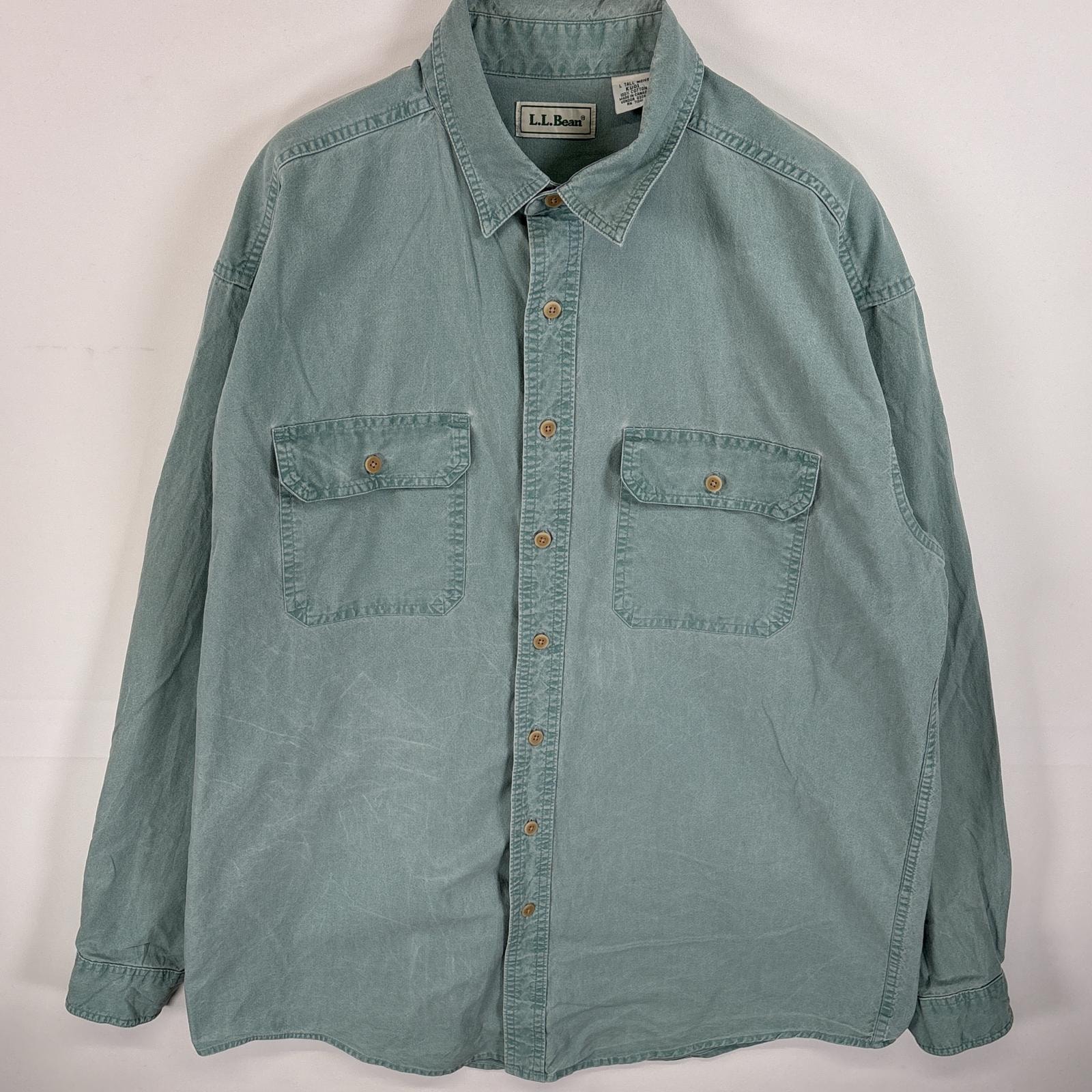古着 ヴィンテージ エルエルビーン L.L.Bean 長袖シャツ フラップポケ 厚手 L  グリーン 無地 メンズ