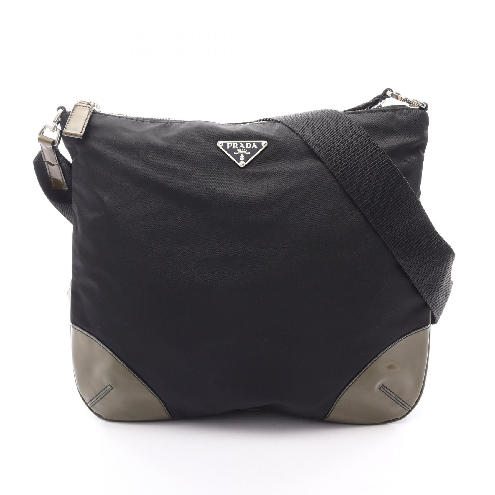プラダ PRADA TESSUTO ショルダーバッグ バッグ ナイロン パテントレザー レディース ブラック系 / カーキ系 BT00326 【中古】