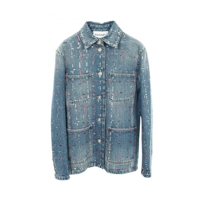 シャネル CHANEL ココマークボタン スパンコール デニムジャケット 衣料品 アウター コットン レディース ブルー系 P75259V66855 【中古】