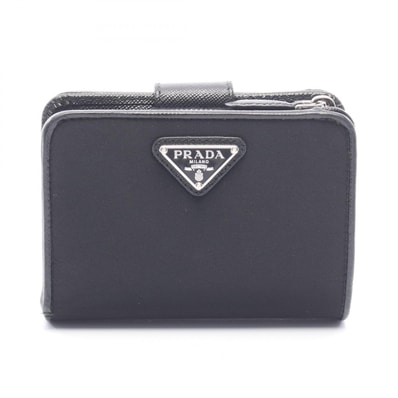 プラダ PRADA 二つ折り財布 財布 ナイロン レザー レディース ブラック系 1ML018 【中古】